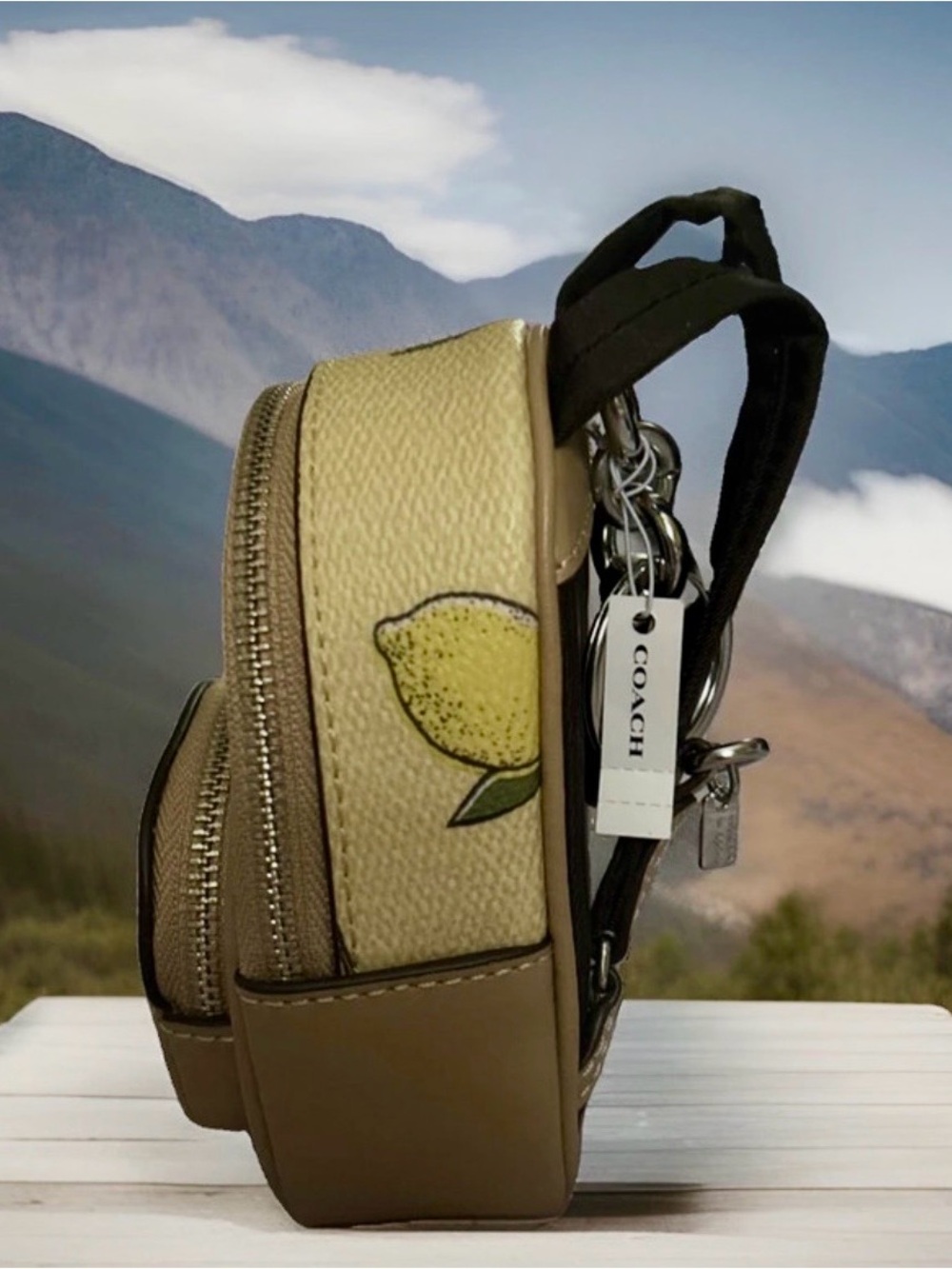 COACH Lemon Print Mini Court Backpack Bag Charm in Coated Canvas/Leather - Picture 9 of 11